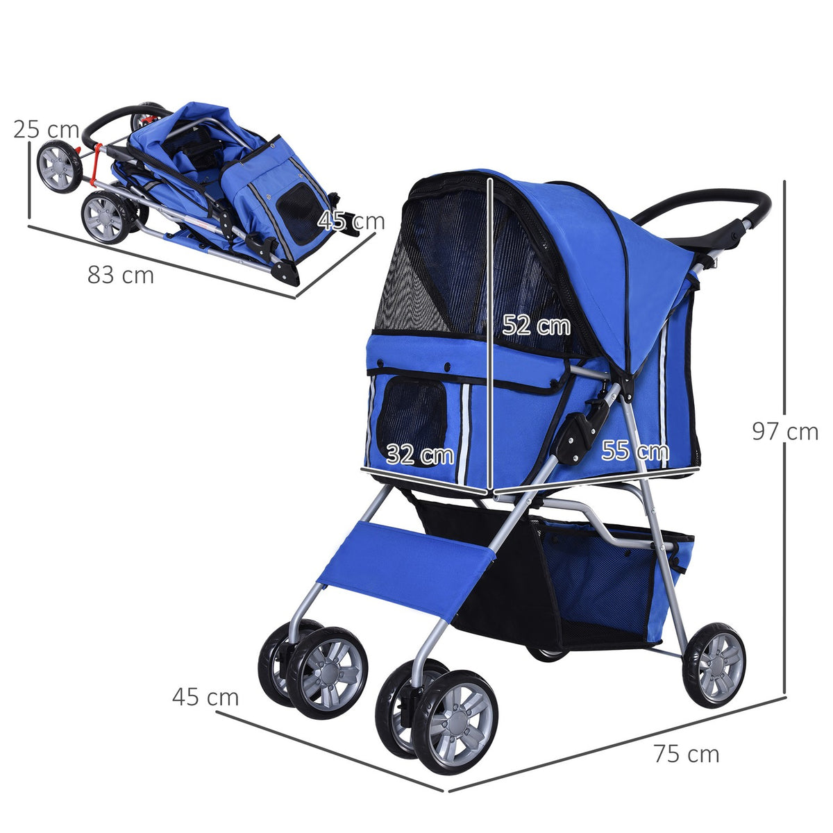 Dog Cart Dog Buggy Pet Dog Buggy Stroller Jogger Trailer Blue