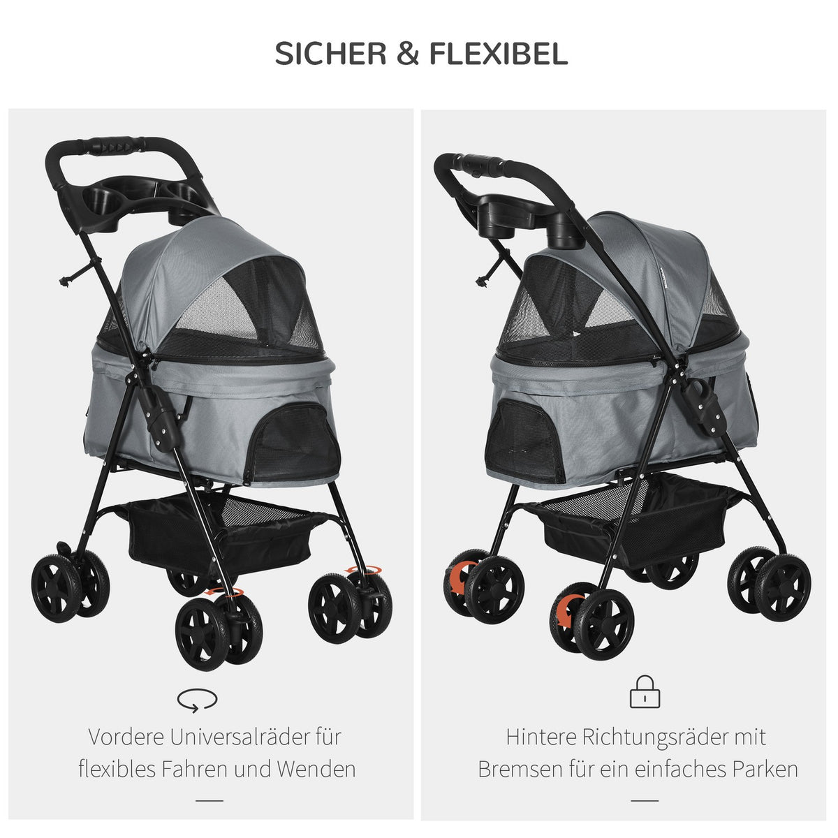 Dog Cart Dog Buggy With Folding Function Pet Stroller For Small Dogs And Cats Pet Cart Cat Buggy Oxford Gray 67 X 45 X 96 Cm