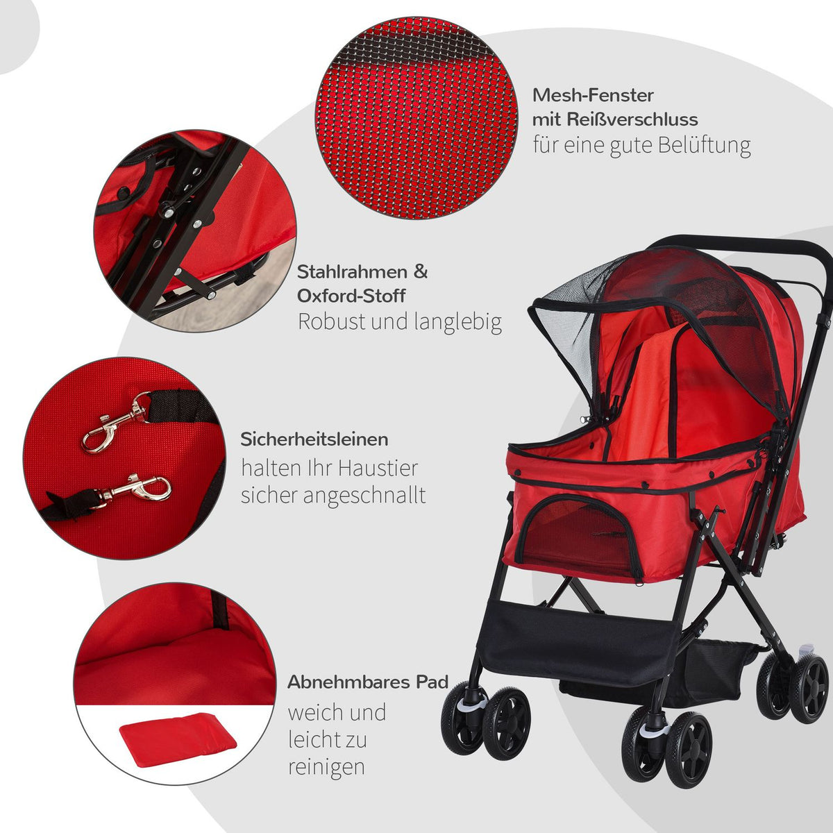 Dog Cart Oxford Red 76.5X52X95Cm Small Dogs & Cats