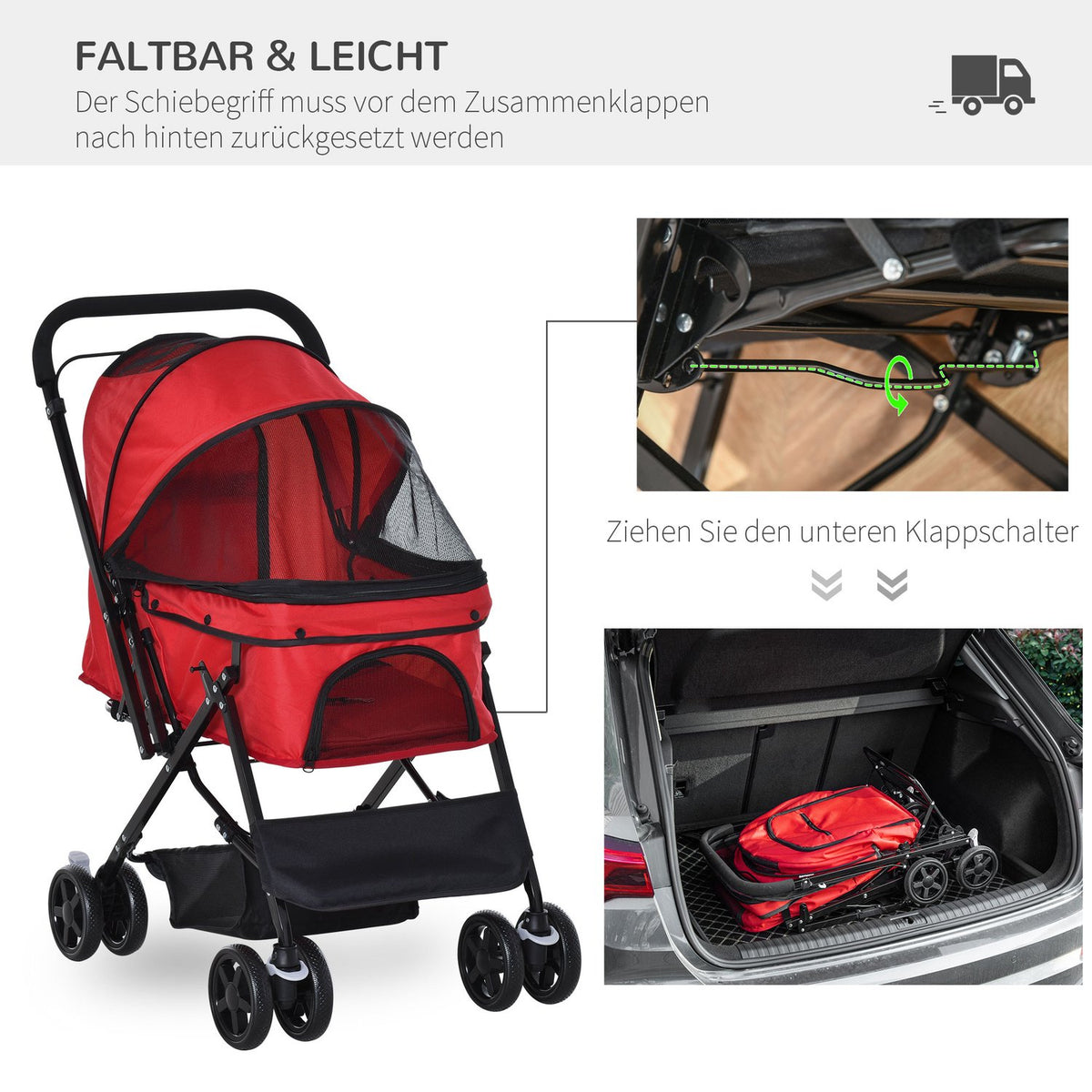 Dog Cart Oxford Red 76.5X52X95Cm Small Dogs & Cats