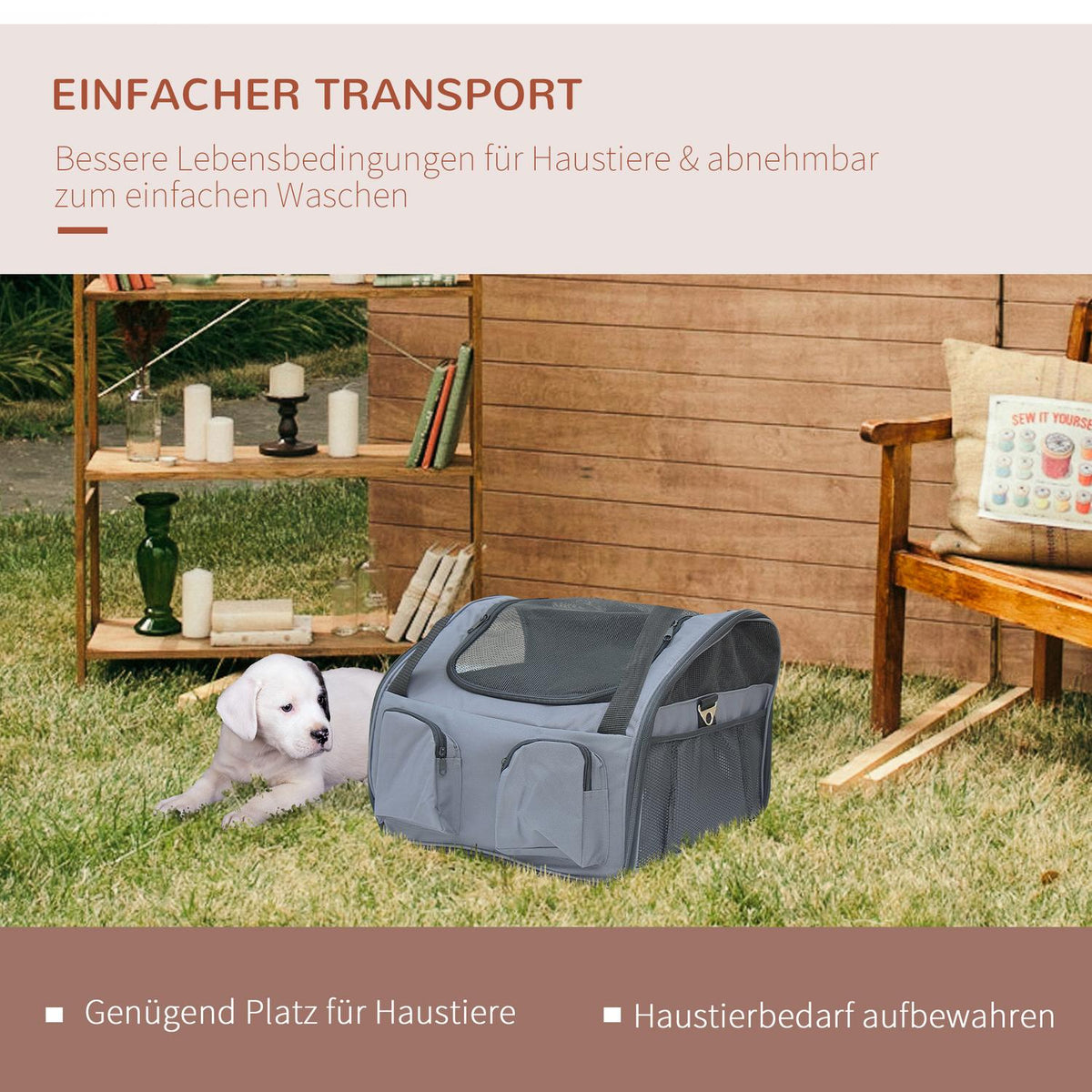 Dog Crate Car Transport Box Carry Bag Oxford Gray 41X34X30Cm