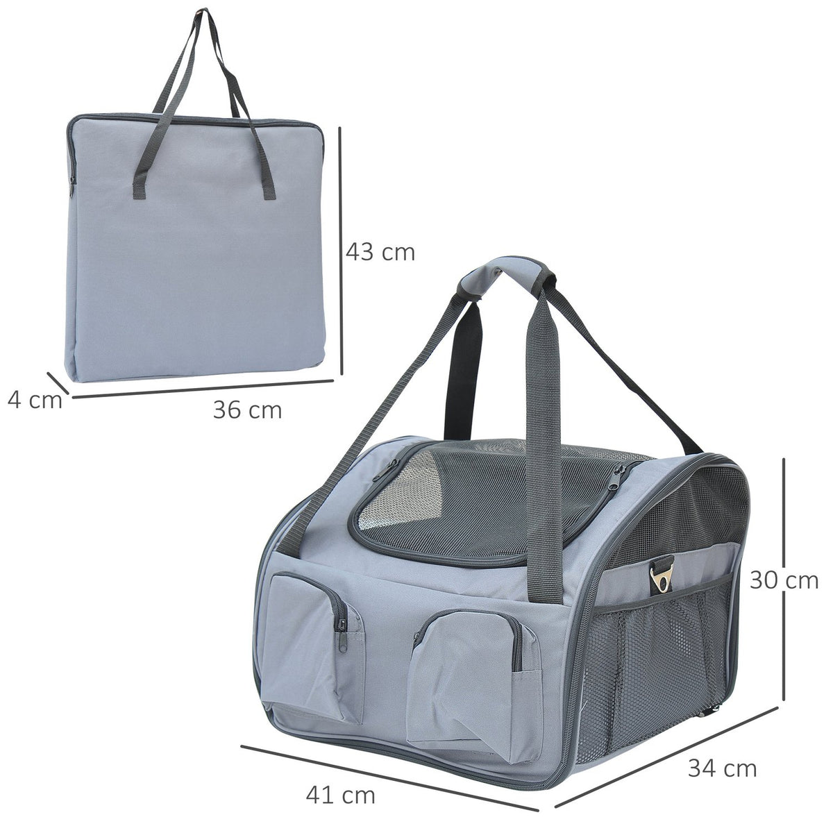 Dog Crate Car Transport Box Carry Bag Oxford Gray 41X34X30Cm