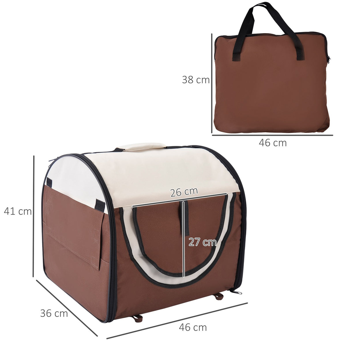 Dog Crate Foldable Dog Carrier & Pet Backpack With Cushion Waterproof Oxford Fabric Coffee