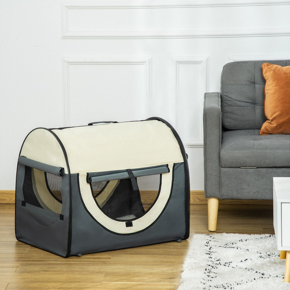 Dog Crate Foldable Dog Transport Box Pet Backpack With Cushion, Travel Bag, Waterproof, Oxford Fabric, Dark Gray, 70X51X59Cm