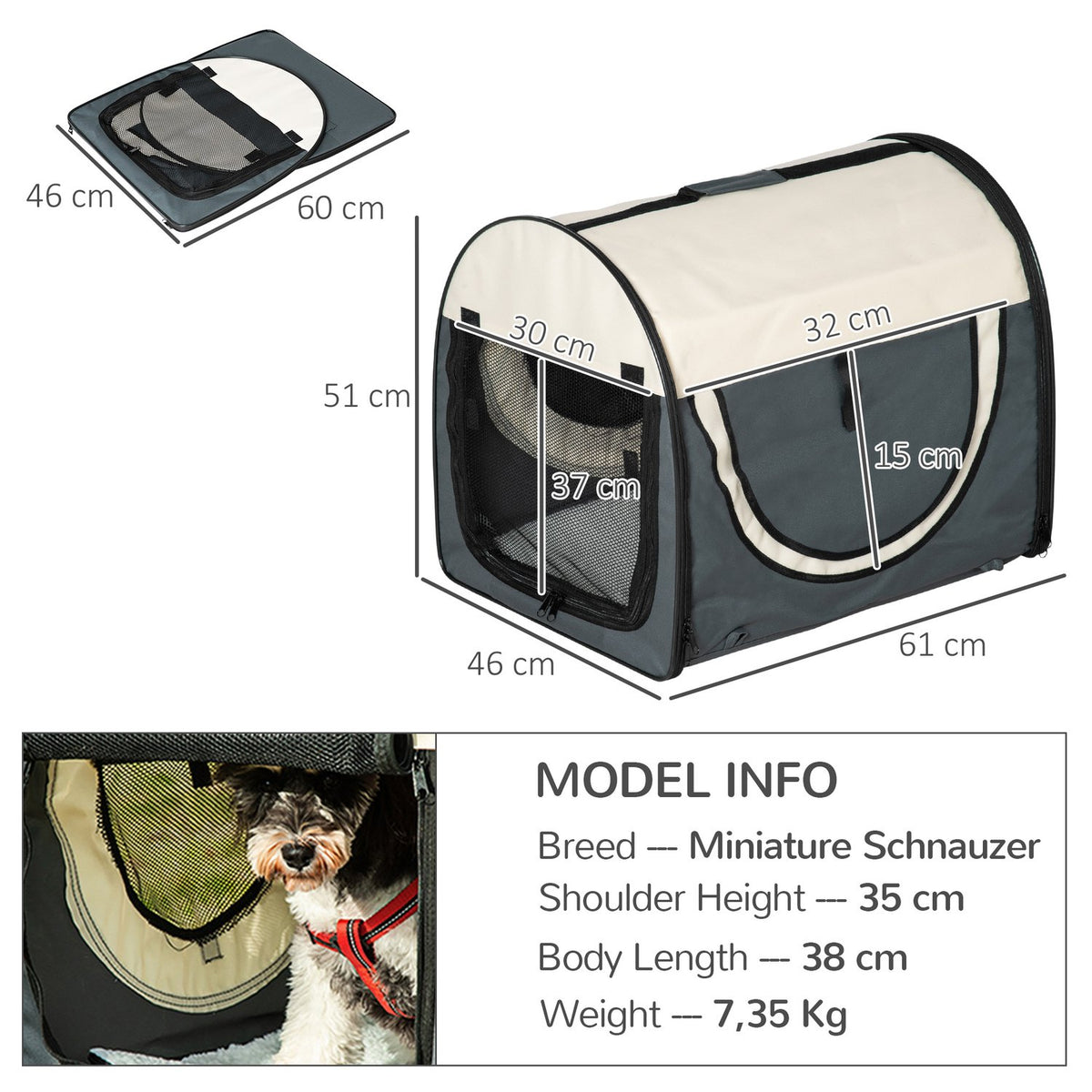 Dog Crate Foldable Dog Transport Box Pet Backpack With Cushion Travel Bag Waterproof Oxford Fabric Dark Gray