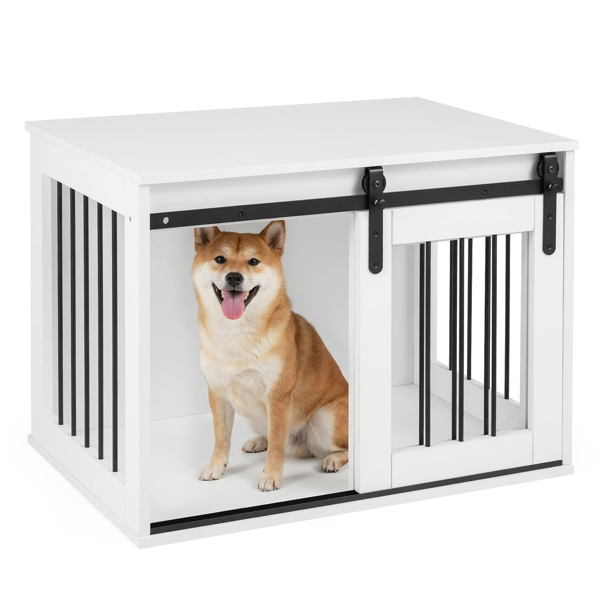 Dog Crate Furniture with Sliding Barn Door, White, 80 cm