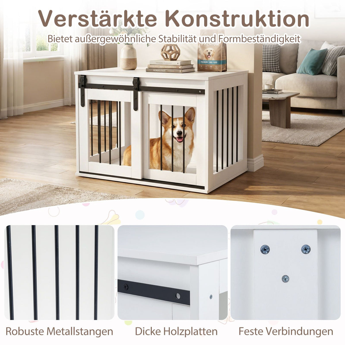 Dog Crate Furniture with Sliding Barn Door, White, 80 cm