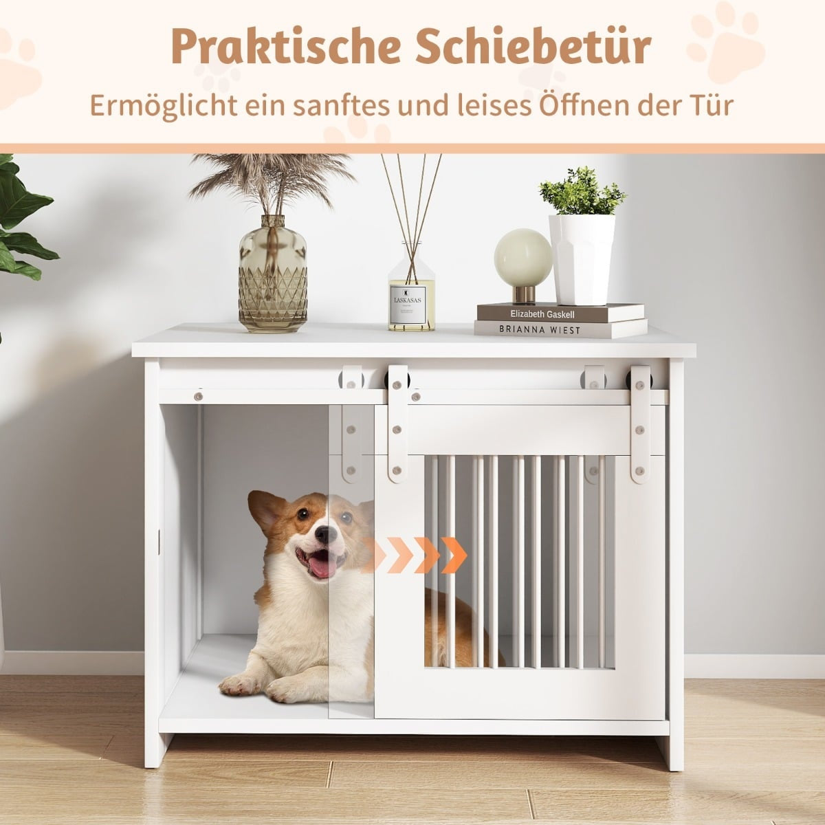 Dog Crate Furniture with Sliding Door – Metal & Wood, 80x60x60 cm