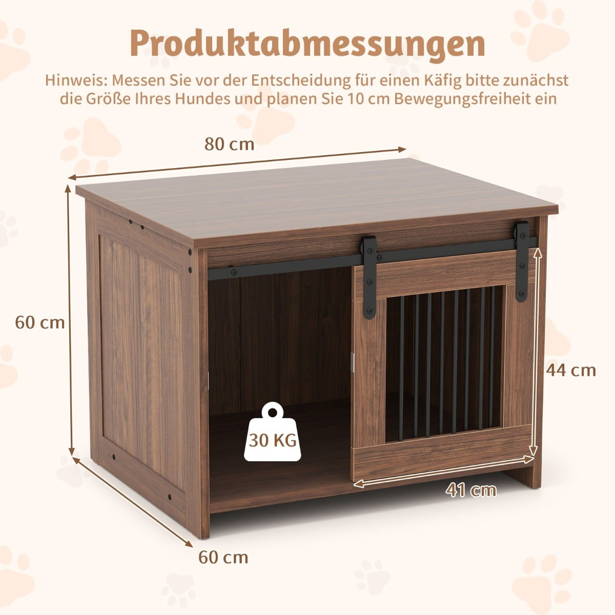 Dog Crate Furniture with Sliding Door, Metal & Wood, 80x60x60 cm