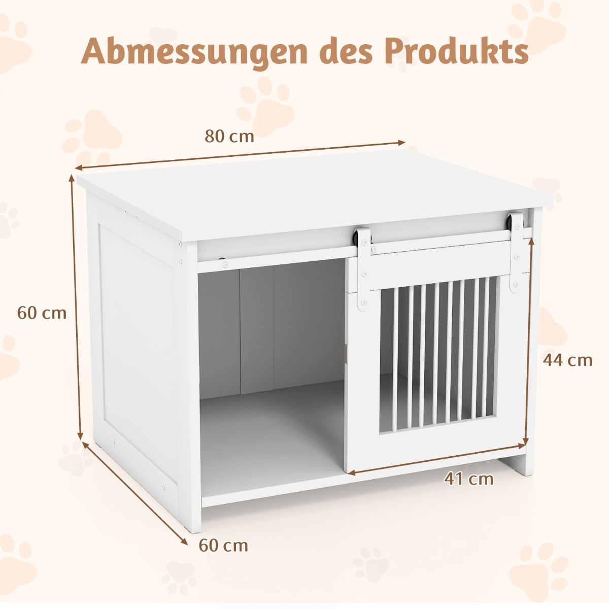 Dog Crate Furniture with Sliding Door – Metal & Wood, 80x60x60 cm