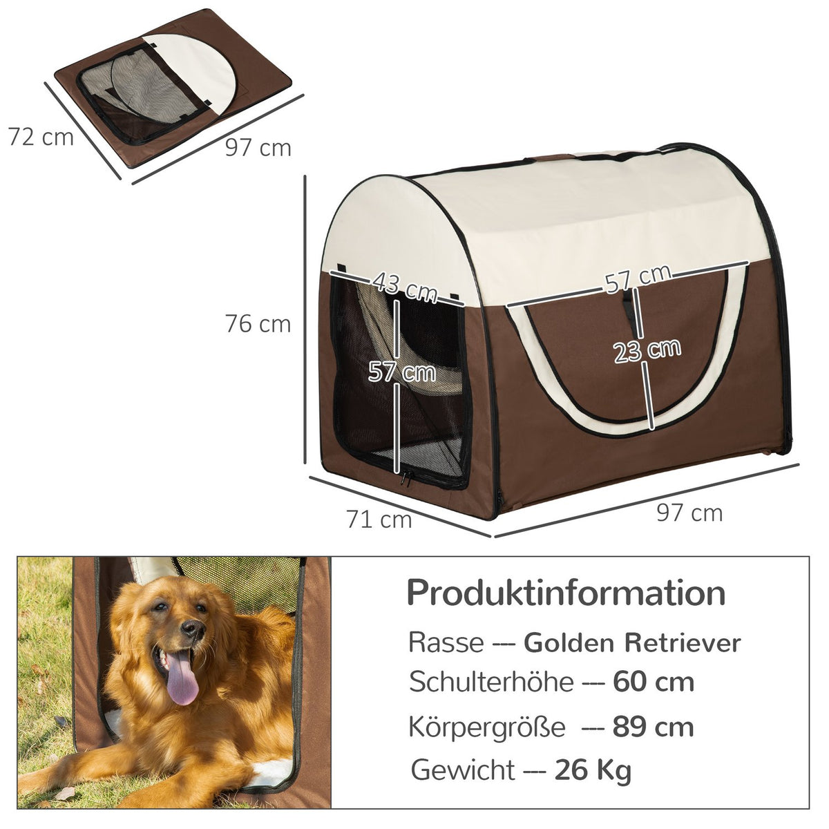 Dog Crate Transport Box Foldable Dog Transport Box Pet Backpack With Cushion Waterproof Oxford Fabric Coffee 97 X 71 X 76 Cm