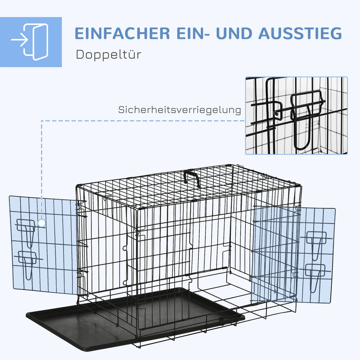 Dog Crate Transport Box Small Animal Cage Dog Cage Transport Cage Foldable Metal Black 76 X 46 X 52 Cm
