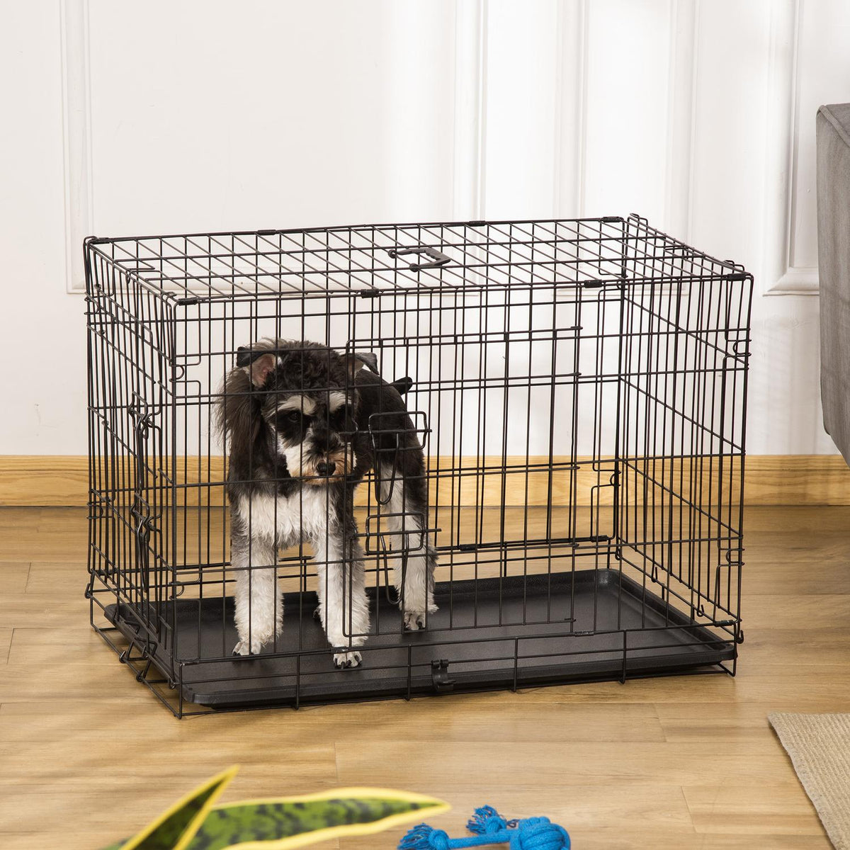 Dog Crate Transport Box Small Animal Cage Dog Cage Transport Cage Foldable Metal Black 76 X 46 X 52 Cm