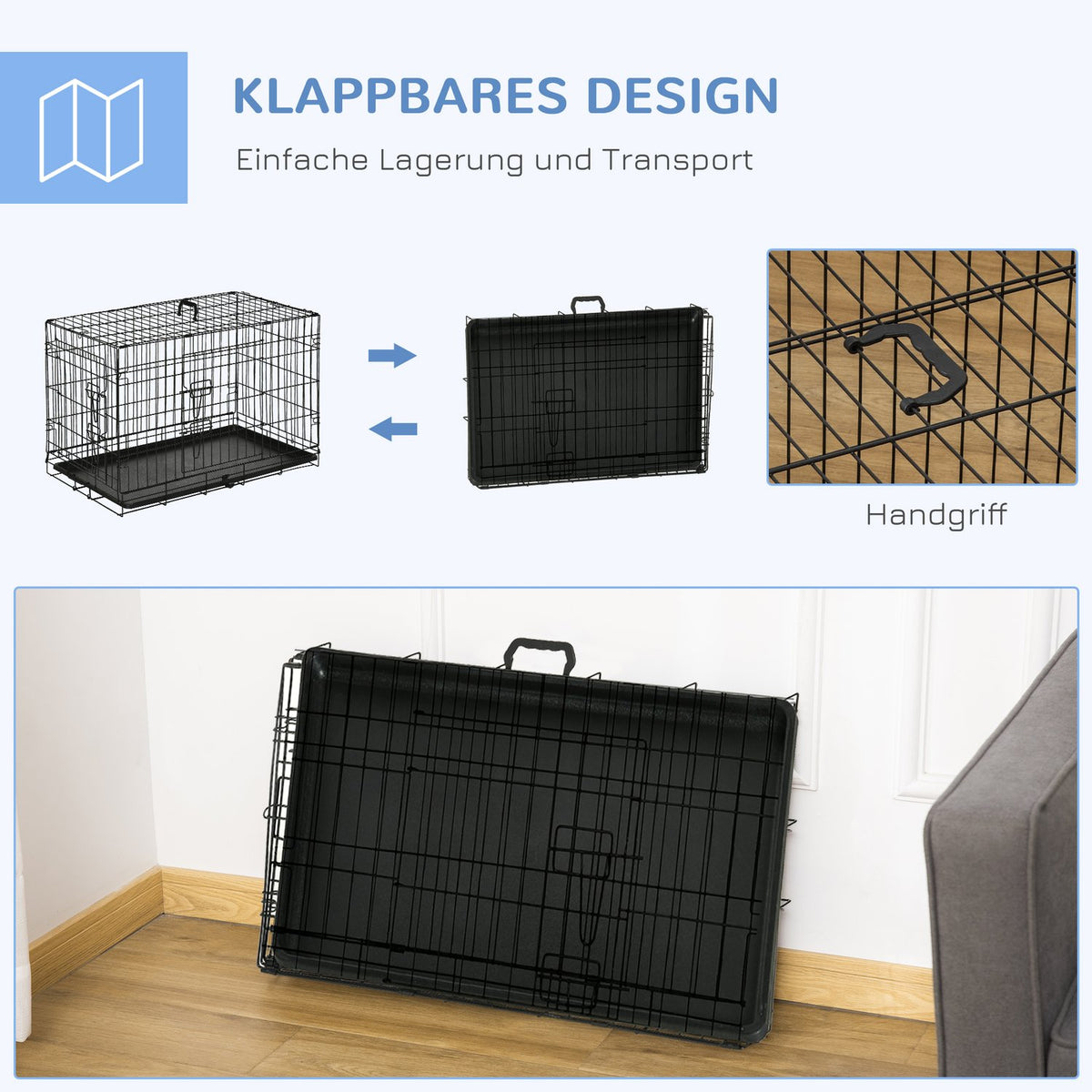 Dog Crate Transport Box Small Animal Cage Dog Cage Transport Cage Foldable Metal Black 76 X 46 X 52 Cm