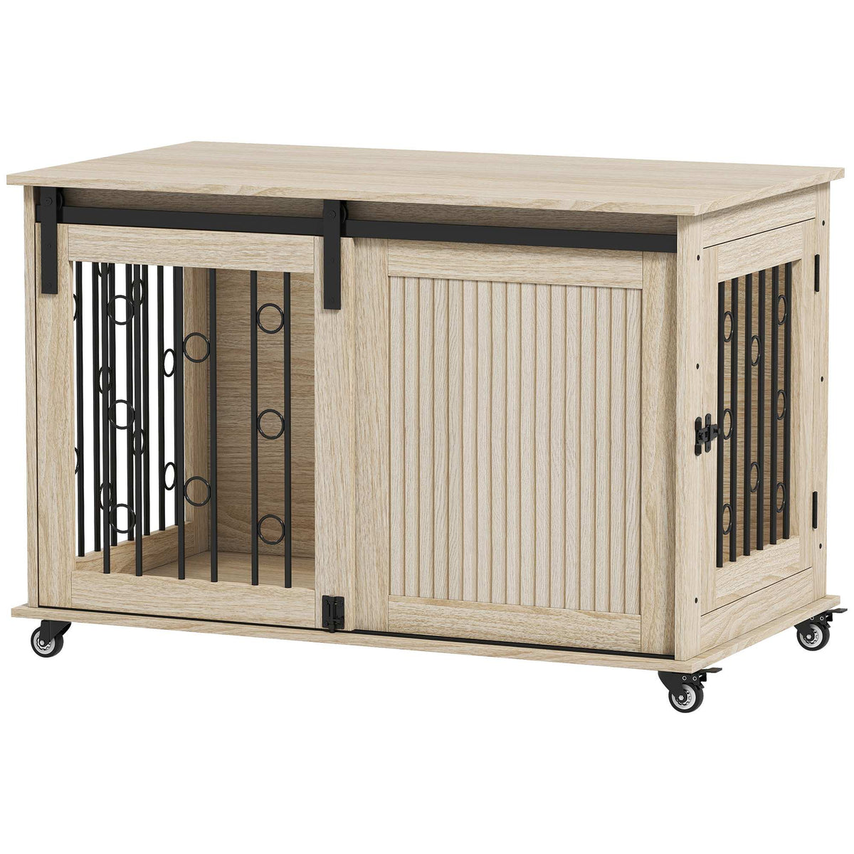 Dog Crate on Wheels, Sliding Door, 100 x 56 x 65 cm, Wood, Steel