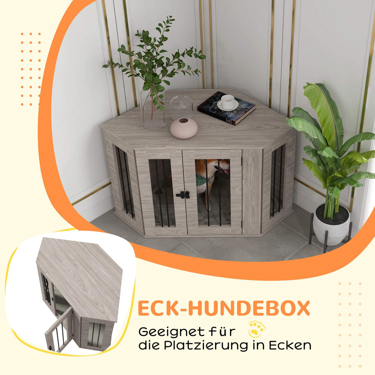 Dog Crate with Cushion, Lockable, 104 x 55 x 63 cm, Brown