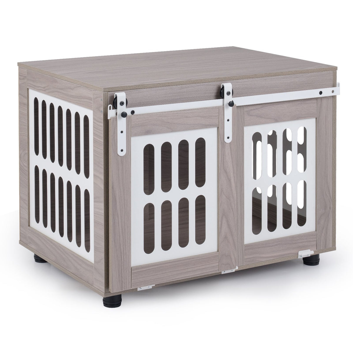 Dog Crate with Lockable Sliding Door & Side Windows, Grey