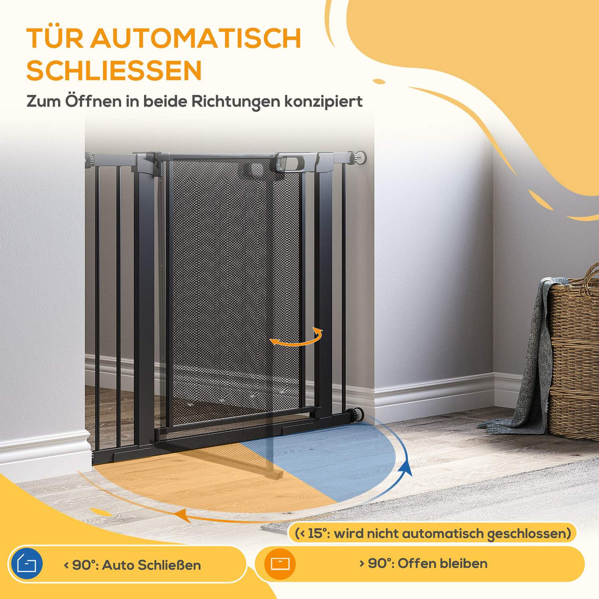 Dog Door Guard, Stair Gate, Dog Gate Without Drilling, 75-103 Cm Wide Barrier, Auto-Close, For Children, Cats, Steel, Black