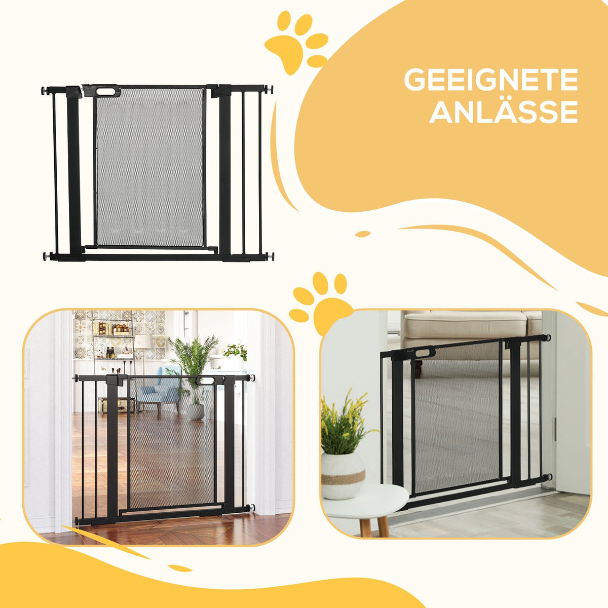 Dog Door Guard, Stair Gate, Dog Gate Without Drilling, 75-103 Cm Wide Barrier, Auto-Close, For Children, Cats, Steel, Black