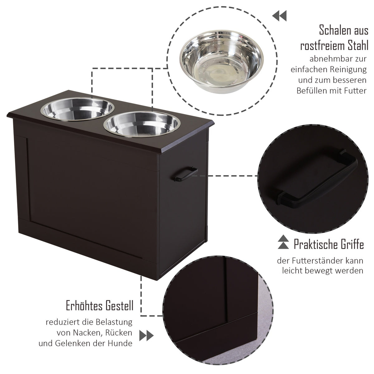 Dog Feeding Bowl With Storage Space 2 Bowls Feeding Station Stainless Steel Bowl Cat Bowl Mdf Stainless Steel Espresso 60 X 30 X 41 Cm