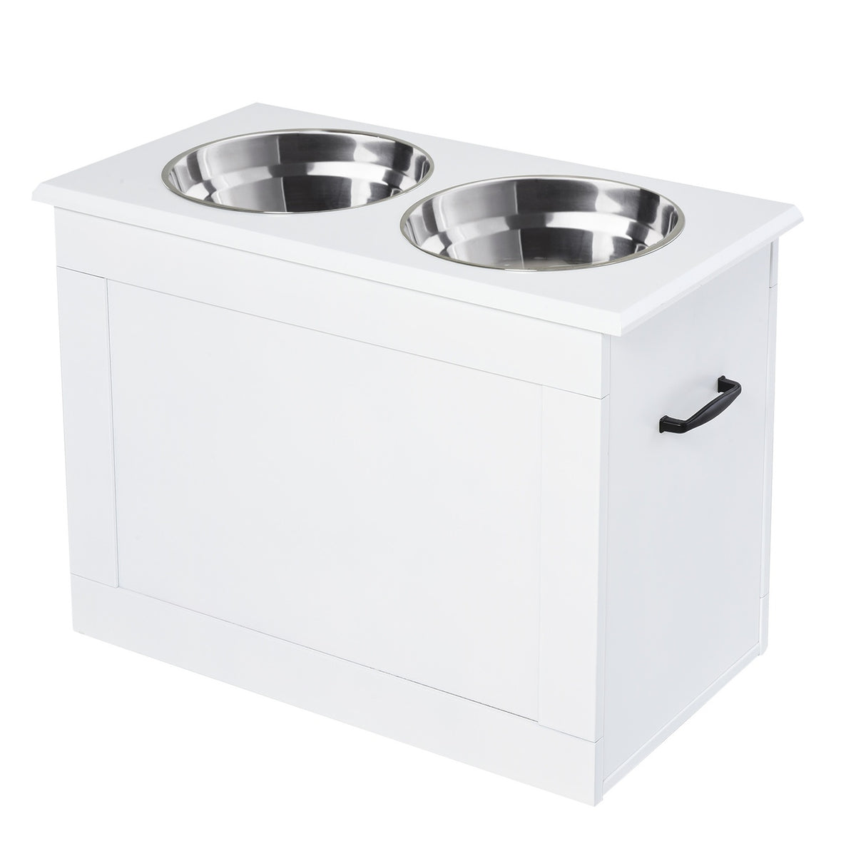 Dog Feeding Bowl With Storage Space 2 Stainless Steel Bowls, Feeding Station, White, 60X30X41Cm