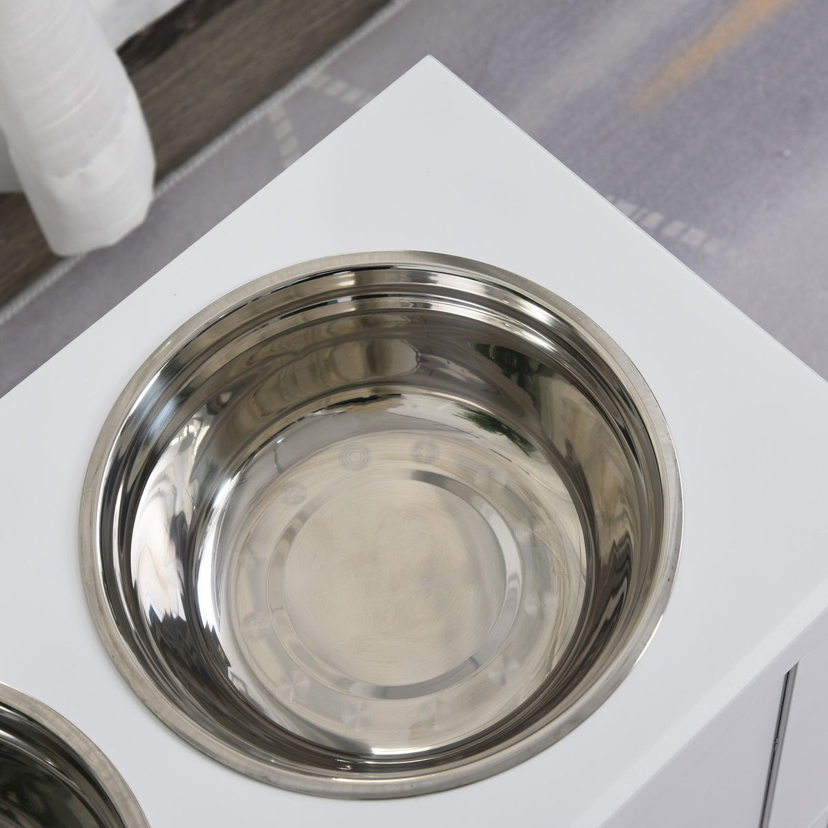 Dog Feeding Bowl With Storage Space 2 Stainless Steel Bowls, Feeding Station, White, 60X30X41Cm