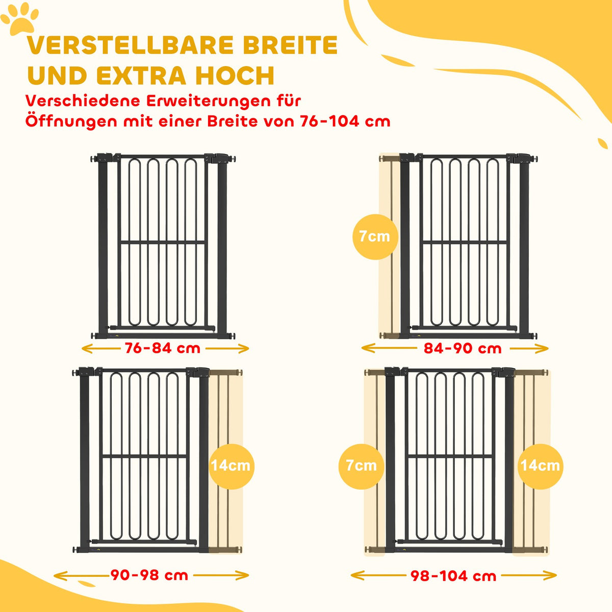 Dog Gate, 76-104 cm No-Drill Stair Barrier