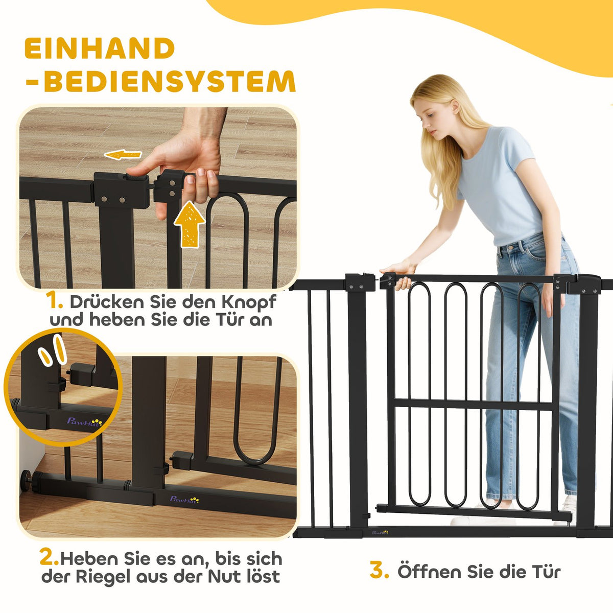 Dog Gate, 76-104 cm, No-Drill Stair Barrier