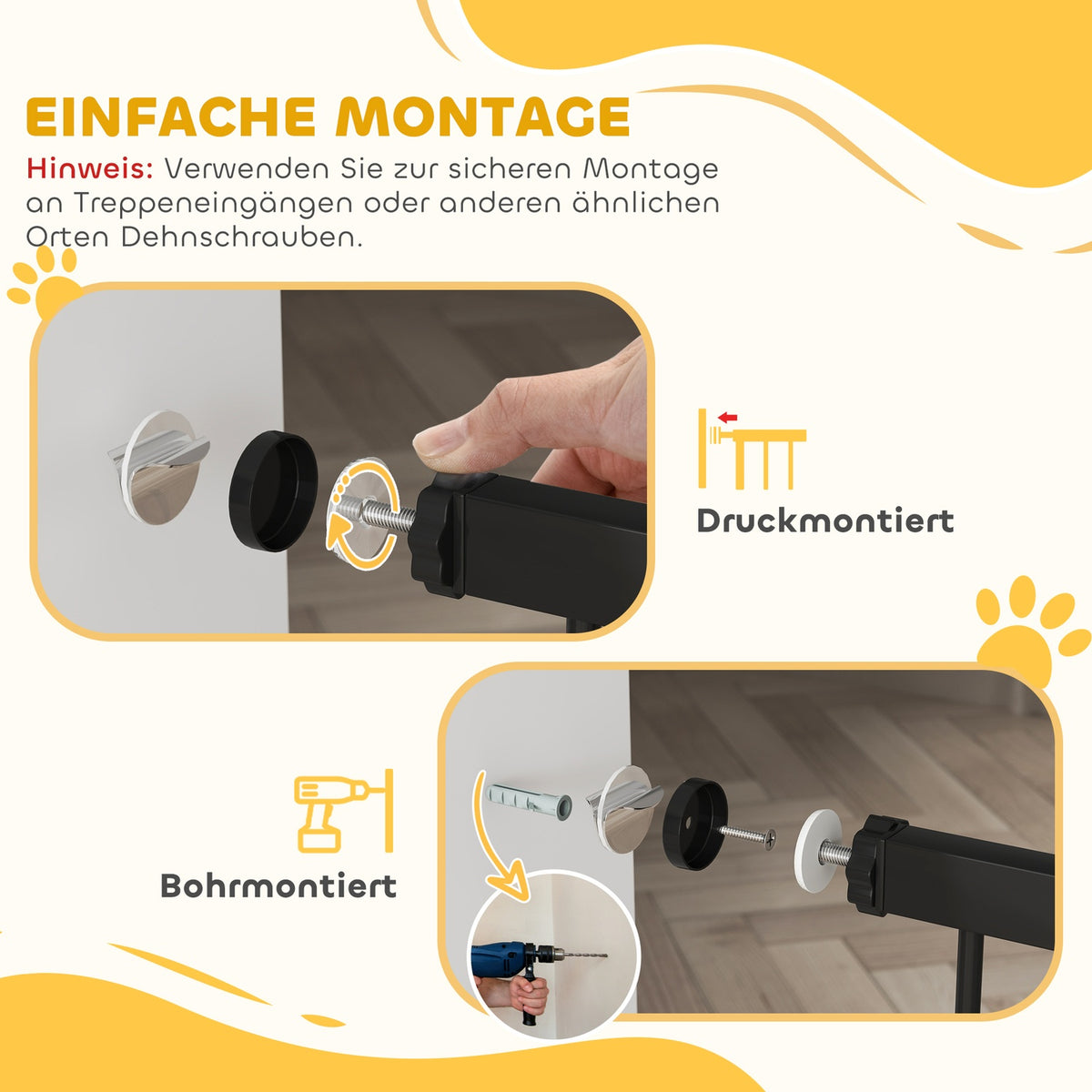 Dog Gate, 76-104 cm, No-Drill Stair Barrier