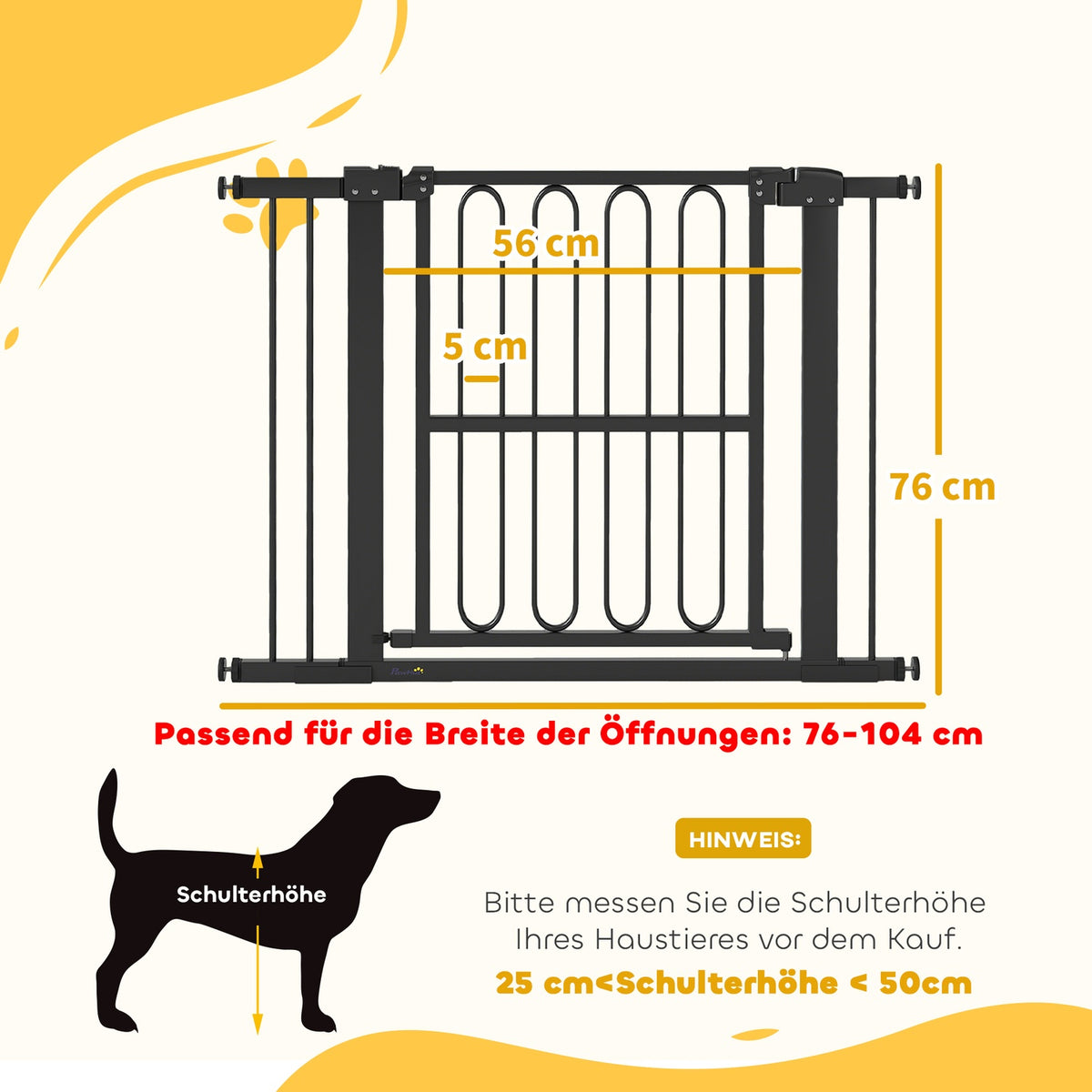 Dog Gate, 76-104 cm, No-Drill Stair Barrier