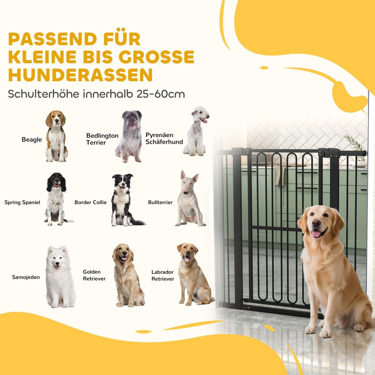 Dog Gate, 76-104 cm No-Drill Stair Barrier