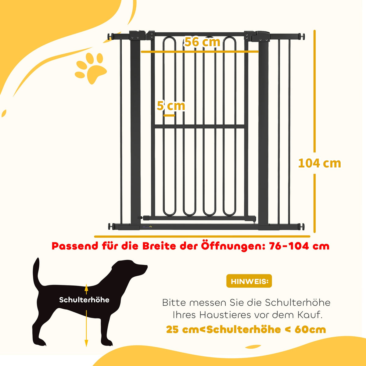 Dog Gate, 76-104 cm No-Drill Stair Barrier