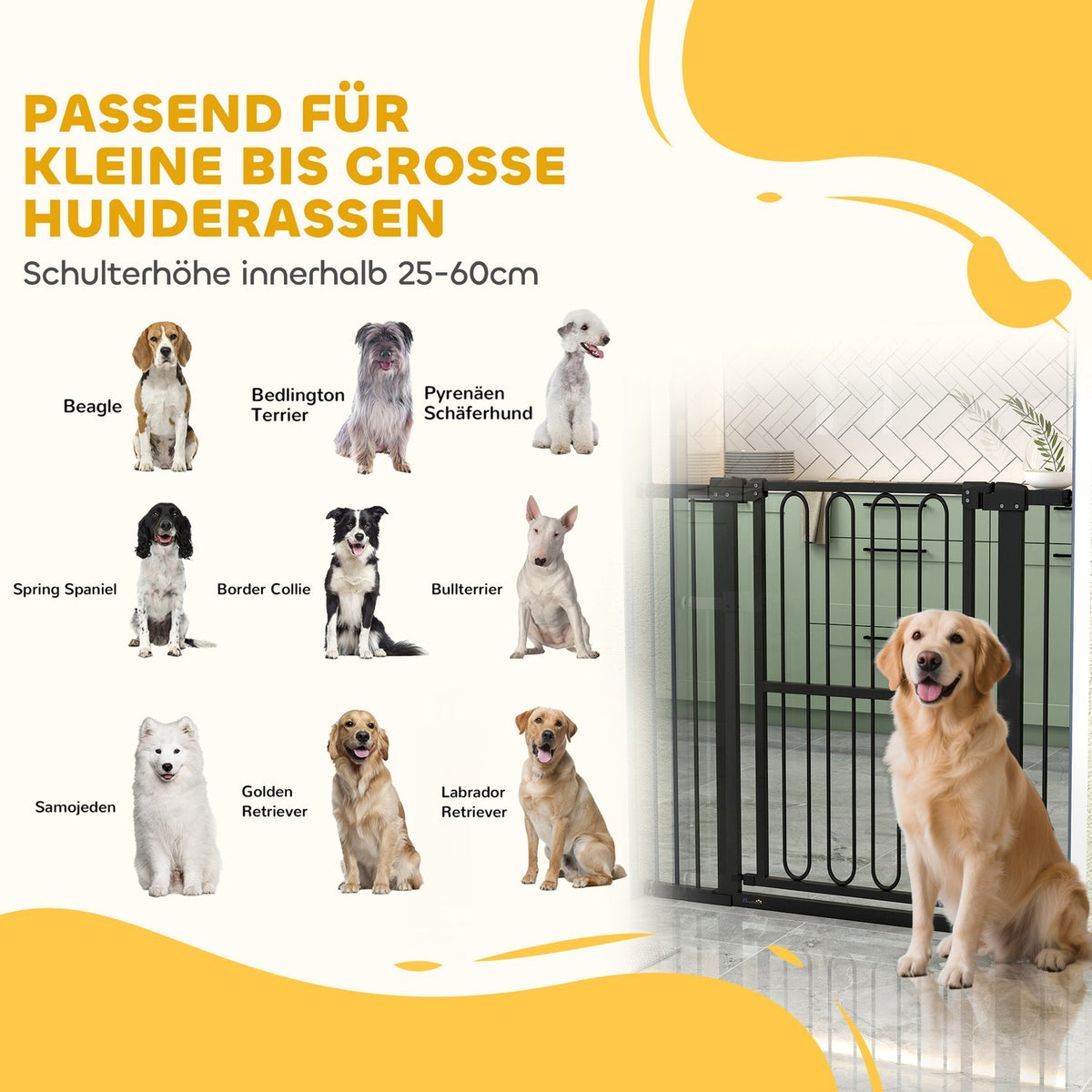 Dog Gate, 76-104 cm, No-Drill Stair Barrier