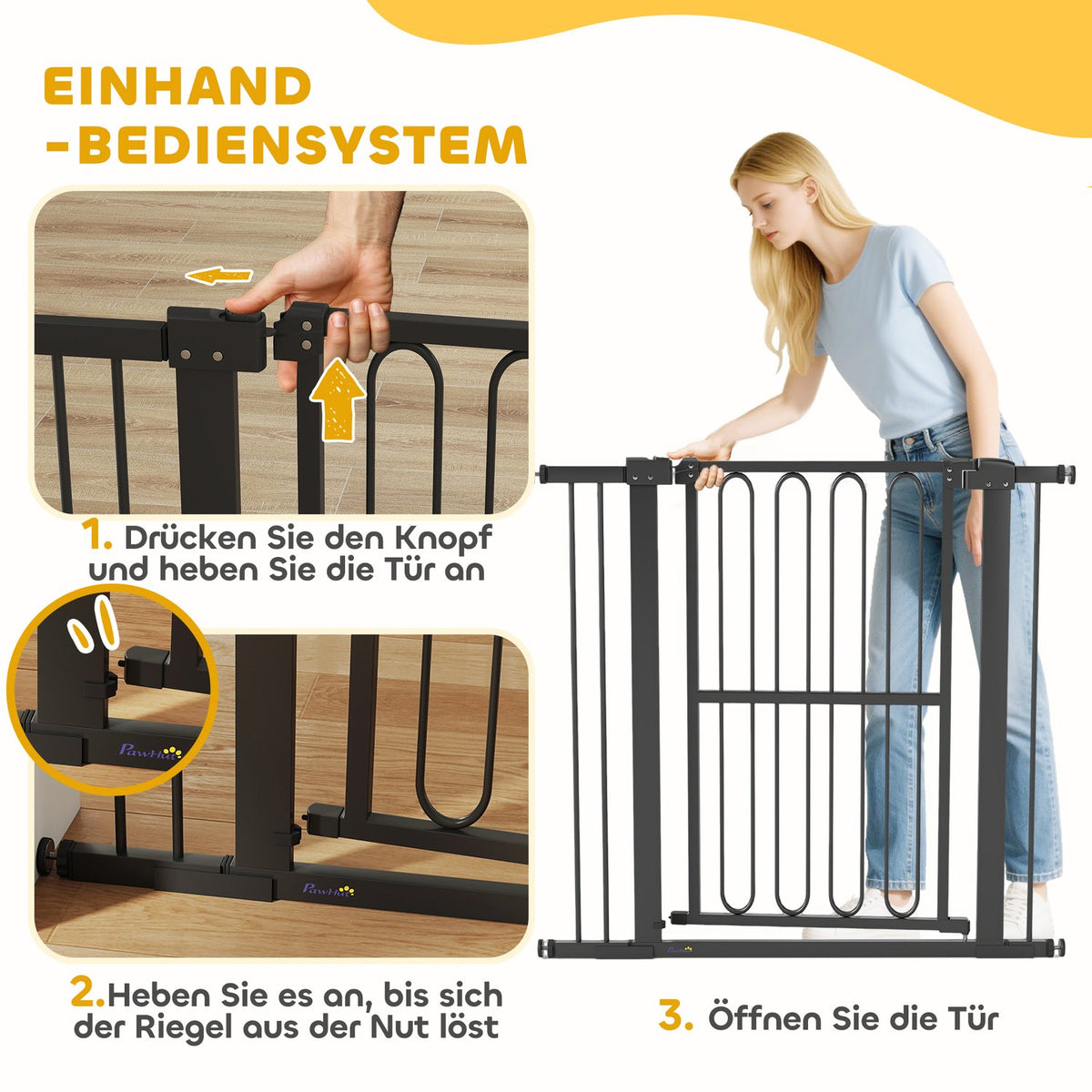 Dog Gate, 76-104 cm, No-Drill Stair Barrier