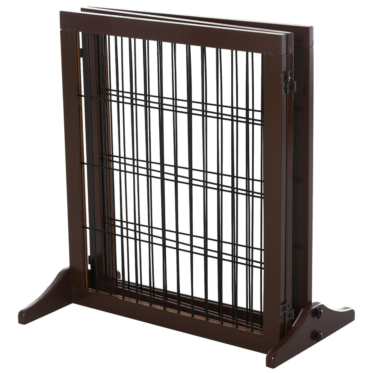 Dog Gate Barrier Made Of Pine Wood, Freestanding, Brown, 185X36X71Cm