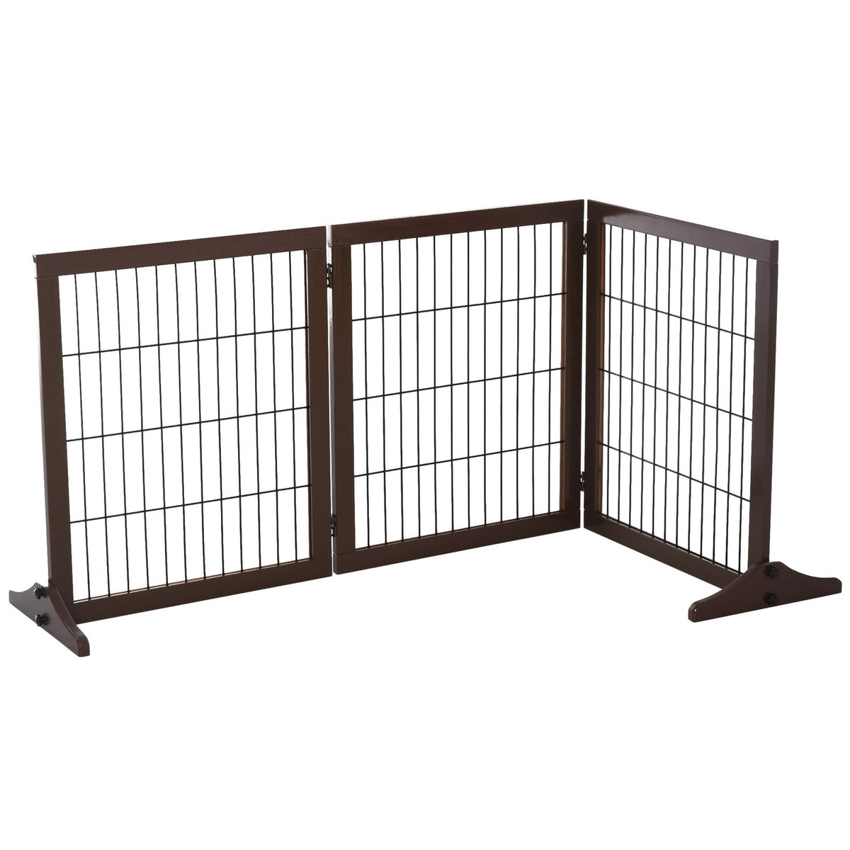 Dog Gate Barrier Made Of Pine Wood, Freestanding, Brown, 185X36X71Cm
