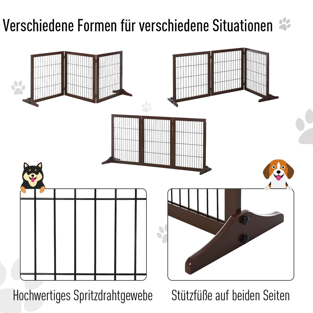 Dog Gate Barrier Made Of Pine Wood, Freestanding, Brown, 185X36X71Cm