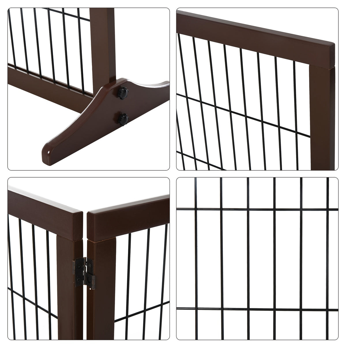 Dog Gate Barrier Made Of Pine Wood, Freestanding, Brown, 185X36X71Cm