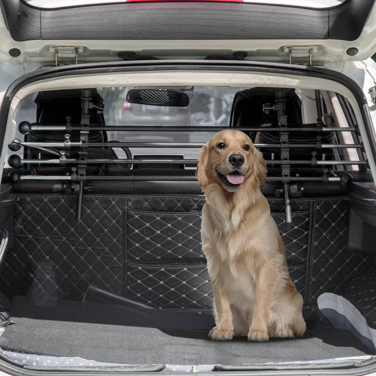 Dog Guard Car Dog Gate Divider, Car Divider With Non-Slip Pvc Feet, Black, 85-140X40-50Cm