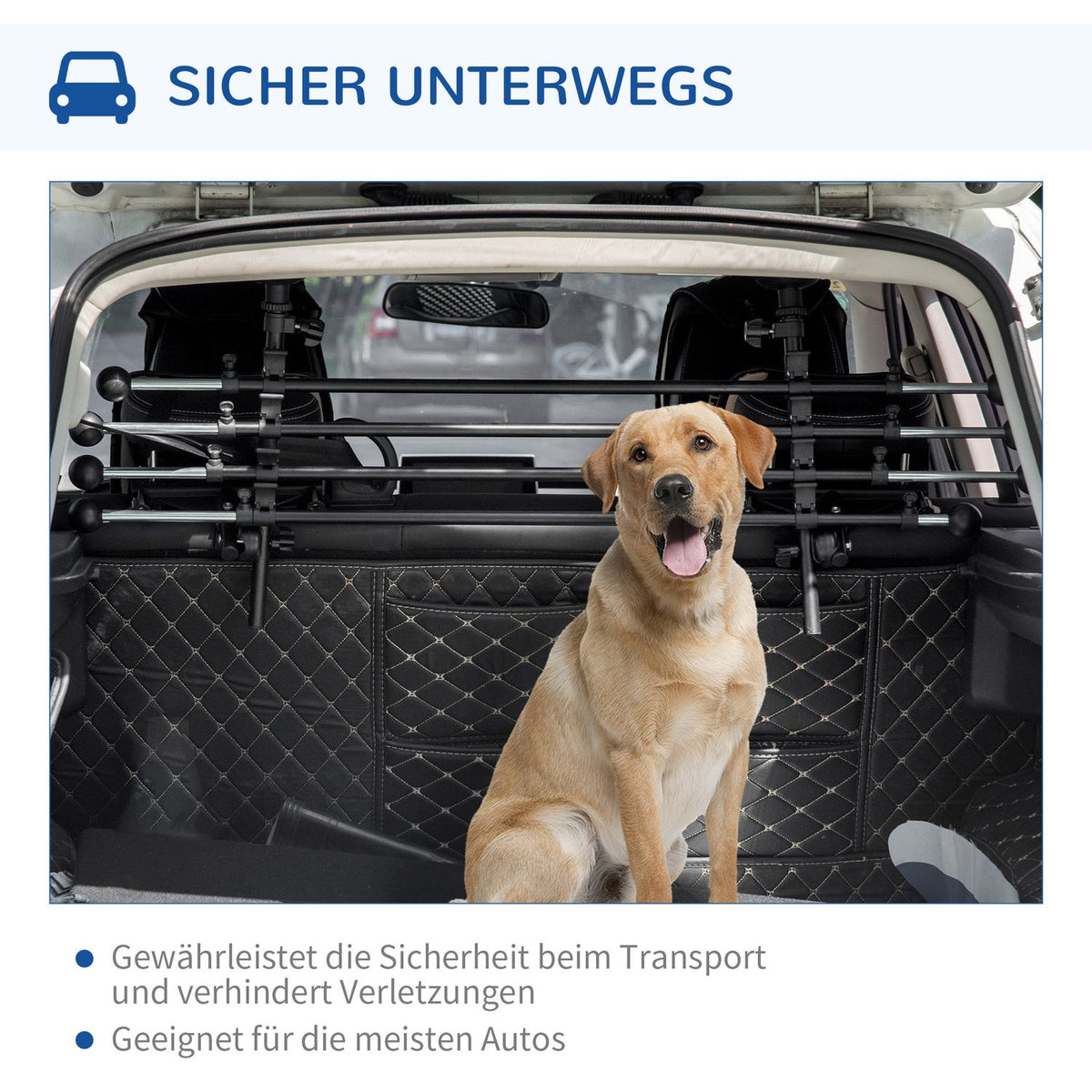 Dog Guard Car Dog Gate Divider, Car Divider With Non-Slip Pvc Feet, Black, 85-140X40-50Cm