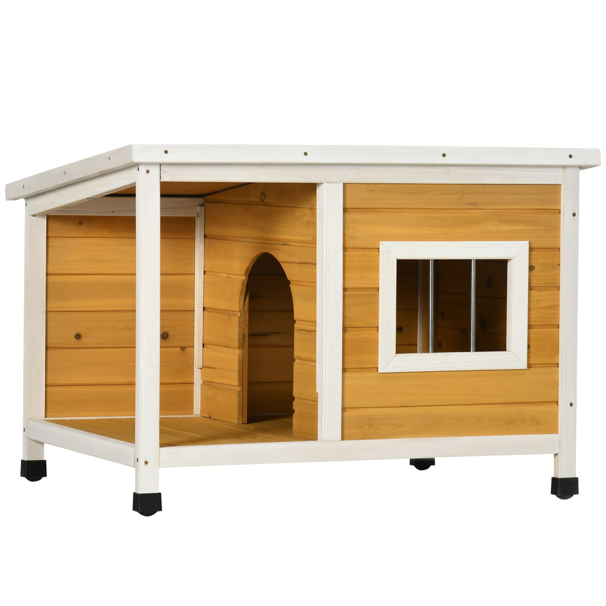 Dog House Fir Wood Dog House With Patio & Hinged Roof For Small Dogs Indoor/Outdoor Orange