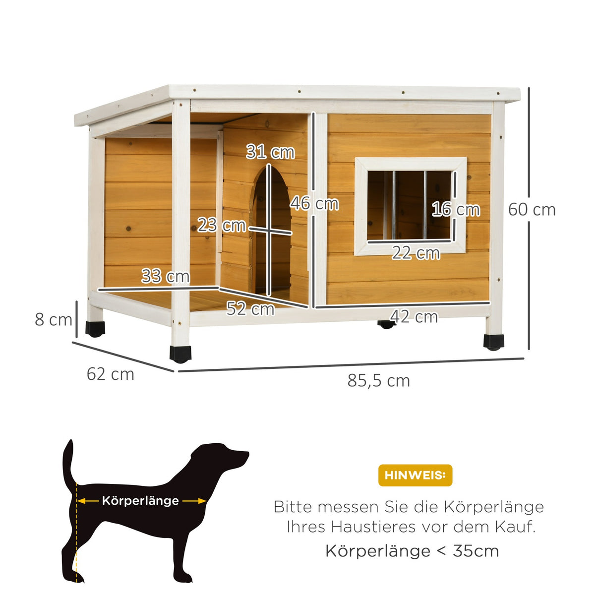 Dog House Fir Wood Dog House With Patio & Hinged Roof For Small Dogs Indoor/Outdoor Orange