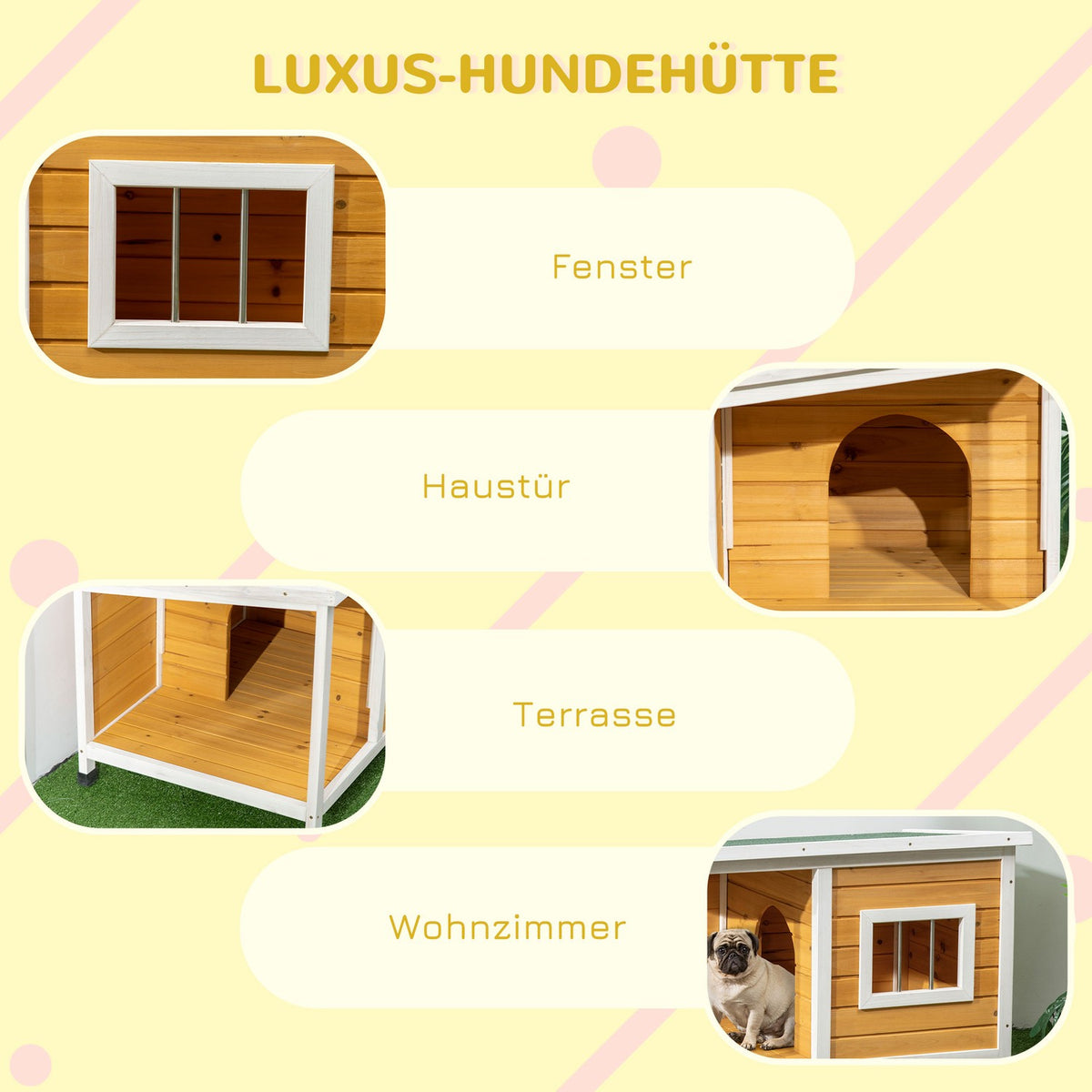 Dog House Fir Wood Dog House With Patio & Hinged Roof For Small Dogs Indoor/Outdoor Orange