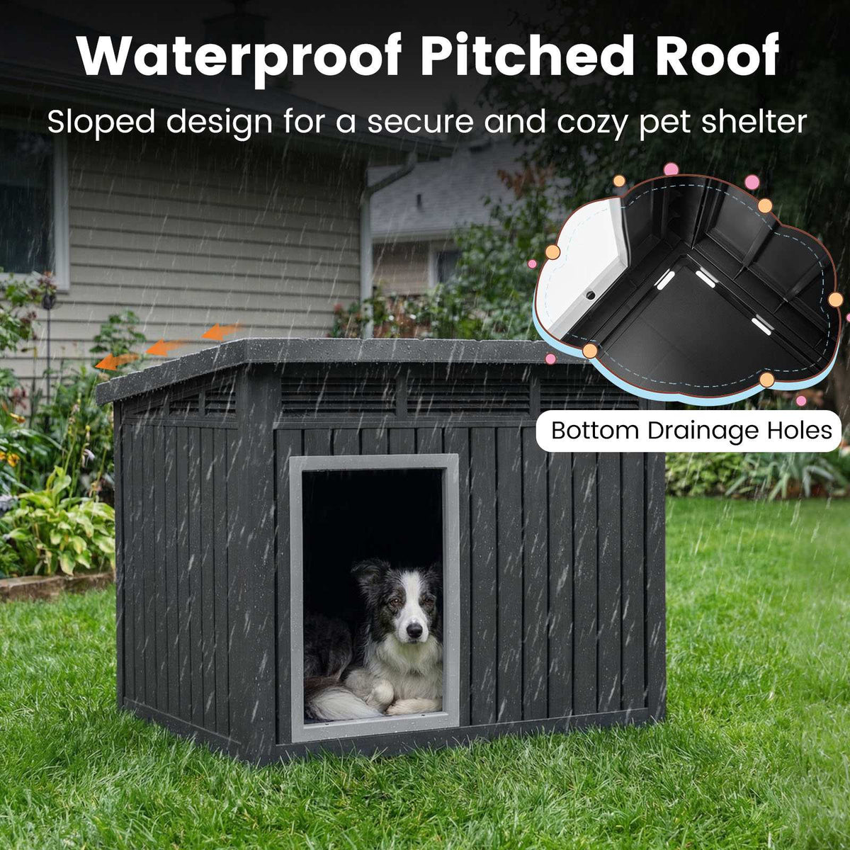 Dog House, Weatherproof Hinged Roof, Medium 81x64x61cm