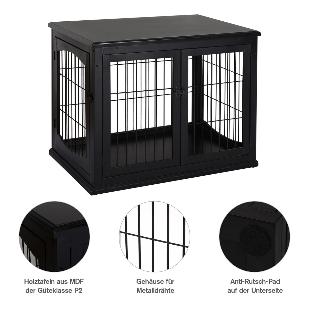 Dog House With Table Surface, Small Animal Cage For Indoor Use, Mdf Metal, Black, 81X58.5X66 Cm