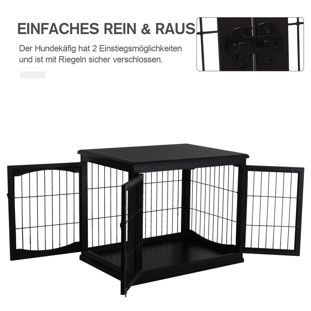 Dog House With Table Surface, Small Animal Cage For Indoor Use, Mdf Metal, Black, 81X58.5X66 Cm