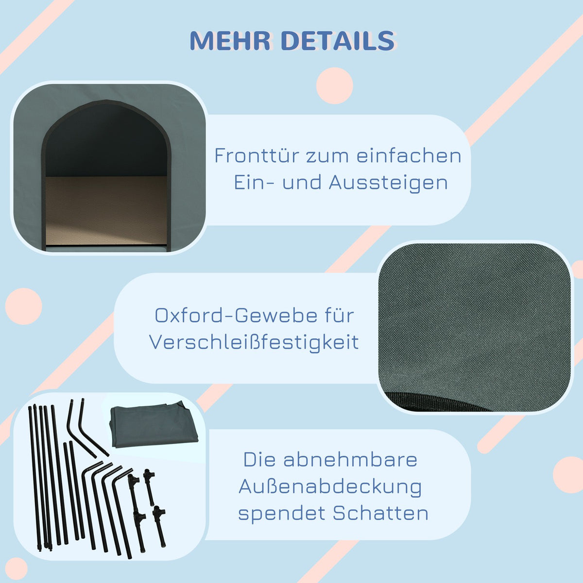 Dog Kennel Dog Cave Mesh Window Raised Dog Bed Removable Lid Carry Bag Small Medium Dogs Oxford Gray 81x51x78cm