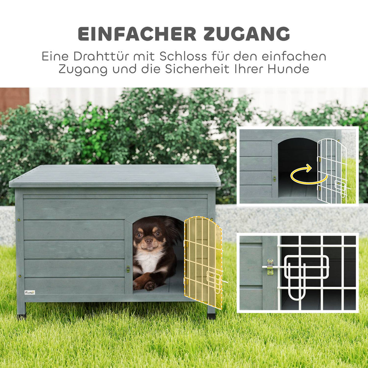 Dog Kennel Dog House with Door Dog Box Mesh Box Transport Cage for Cats Rabbits Outdoor Waterproof Gray Fir 80 x 55 x 53.5 cm