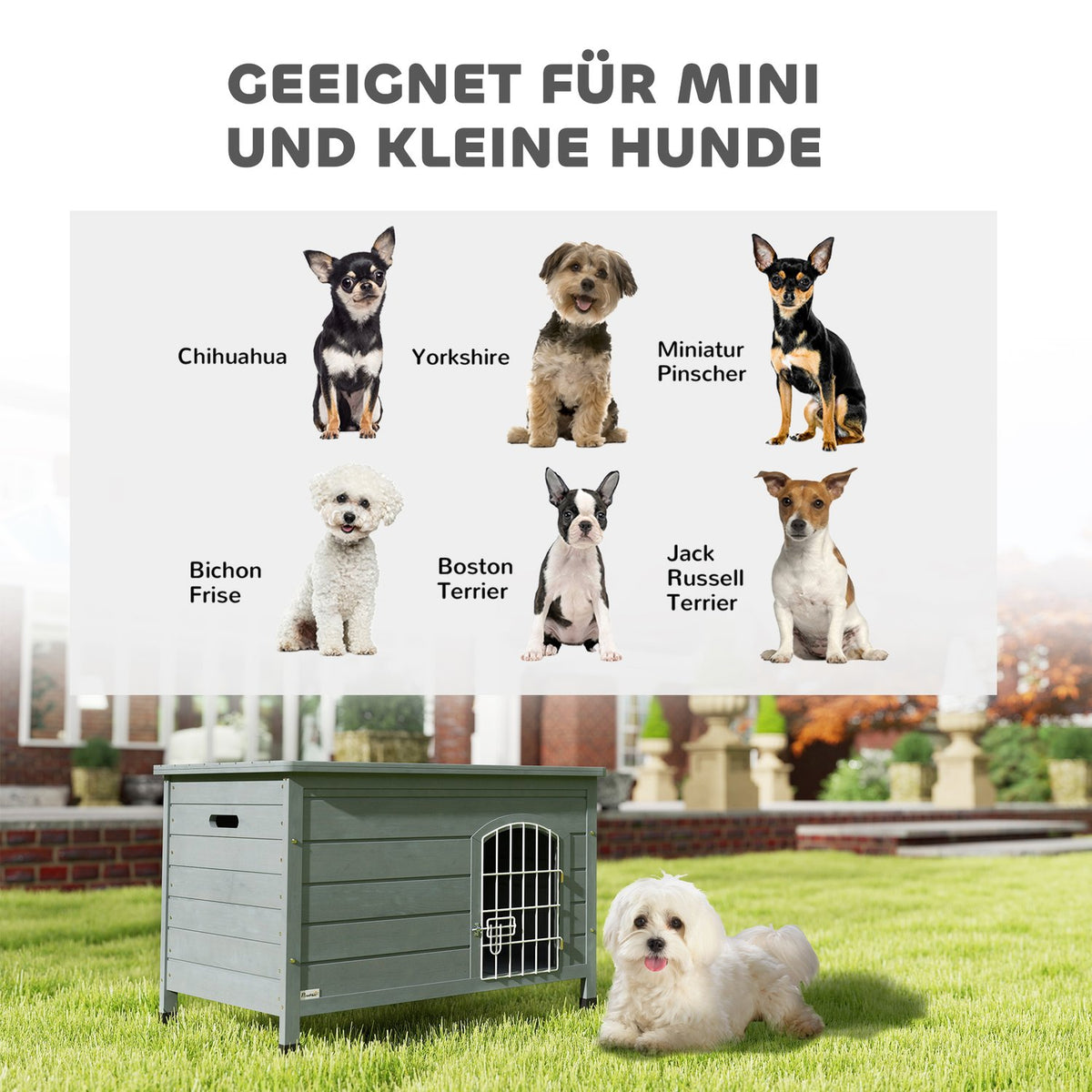 Dog Kennel Dog House with Door Dog Box Mesh Box Transport Cage for Cats Rabbits Outdoor Waterproof Gray Fir 80 x 55 x 53.5 cm