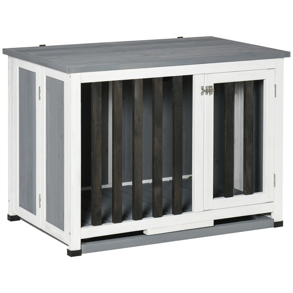 Dog Kennel Foldable Dog Cage Fir Wood Window Transport Box Gray 84.5X51.4X61Cm